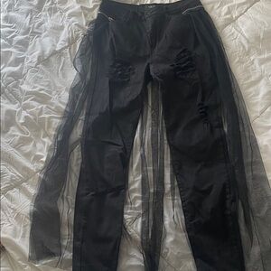 AKIRA Black Skinny Jeans with Sheer Overlay